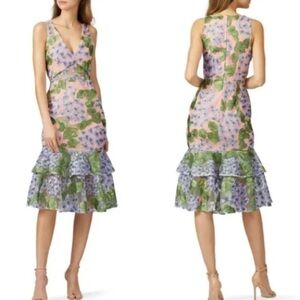 Anthropologie Pink and Green Floral Midi Dress